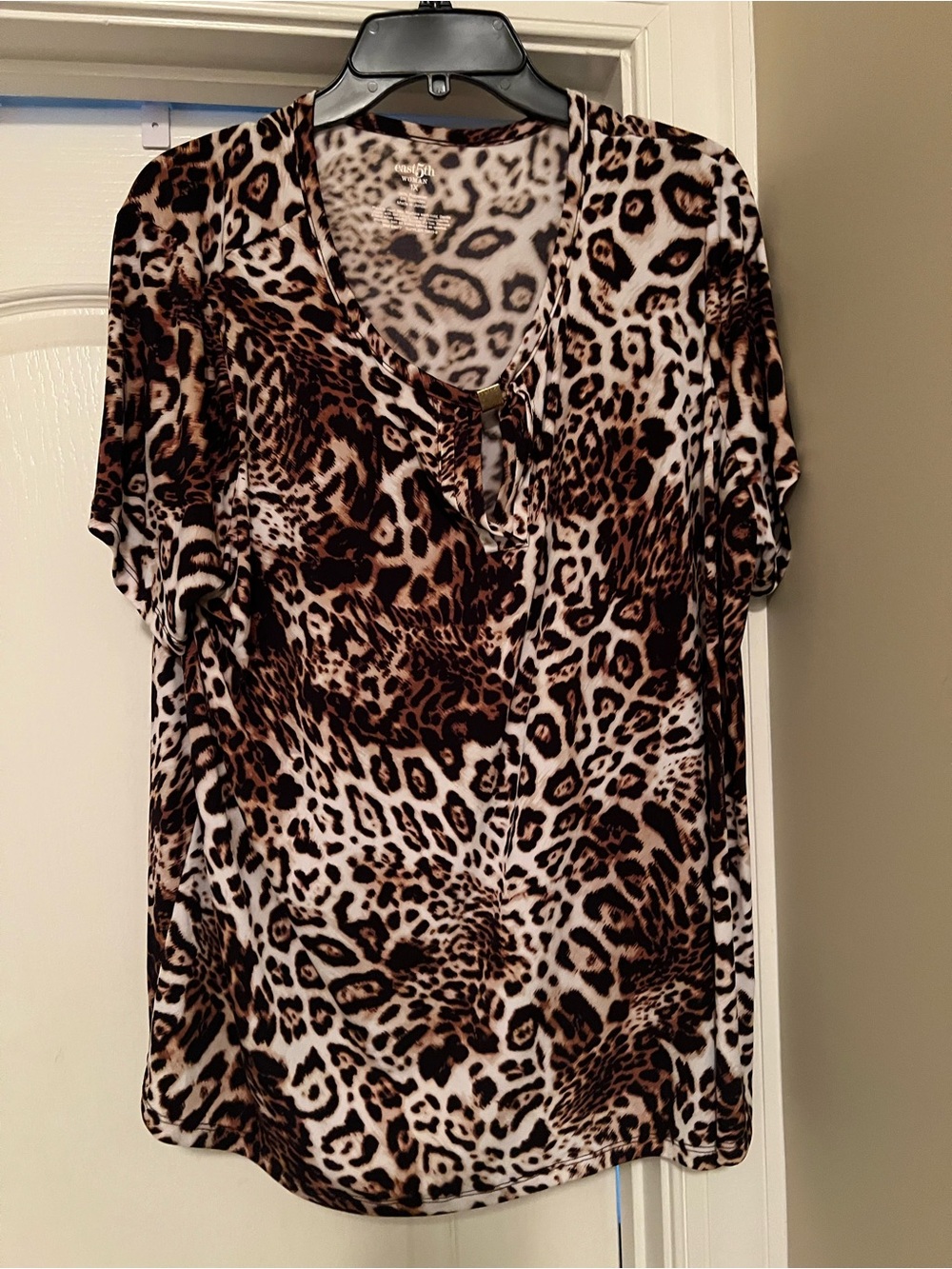 East 5th Leopard Print Short Sleeve Top - Brown, Black, Cream